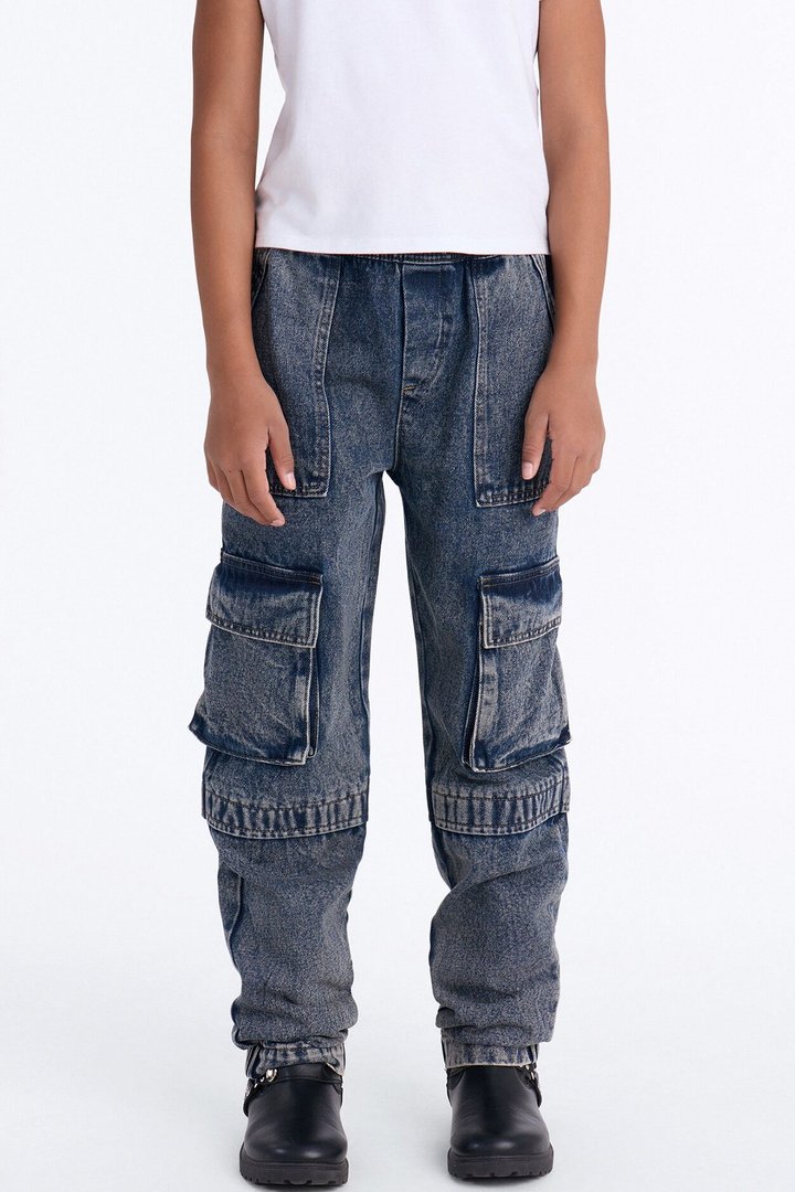 Mini Get To You Cargo Jogger Jeans - Acid Wash Blue