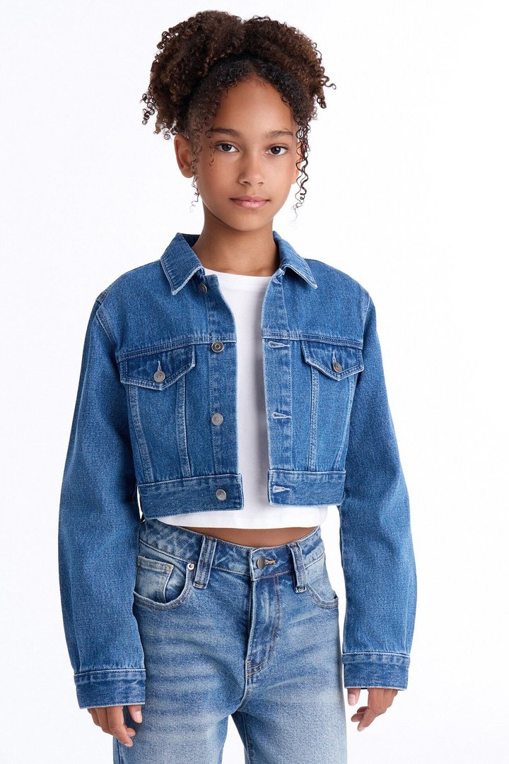 Mini Cora Super Cropped Denim Jacket - Medium Wash