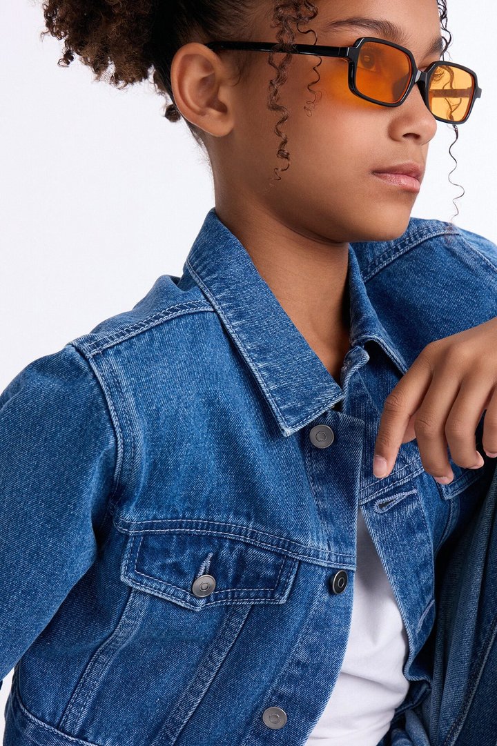 Mini Cora Super Cropped Denim Jacket - Medium Wash