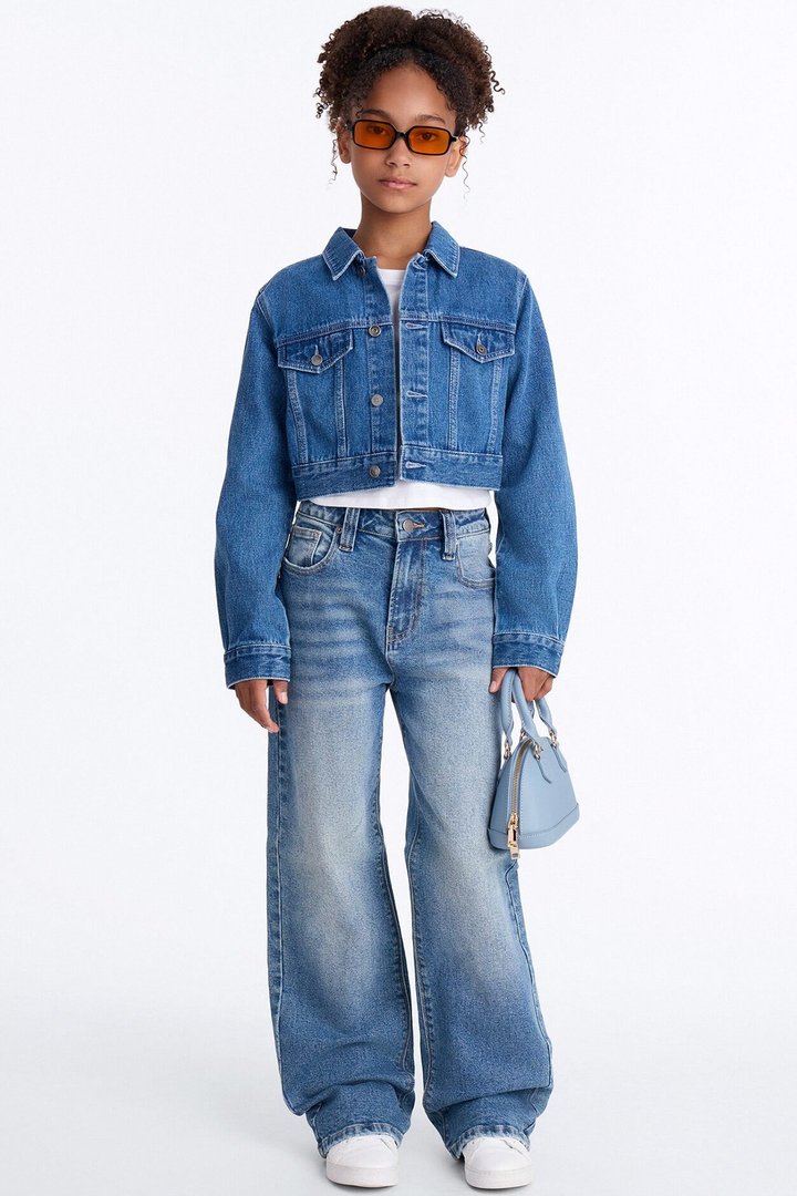 Mini Cora Super Cropped Denim Jacket - Medium Wash