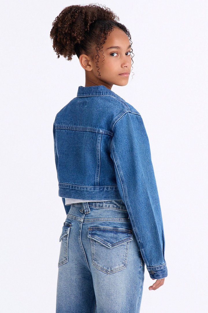 Mini Cora Super Cropped Denim Jacket - Medium Wash