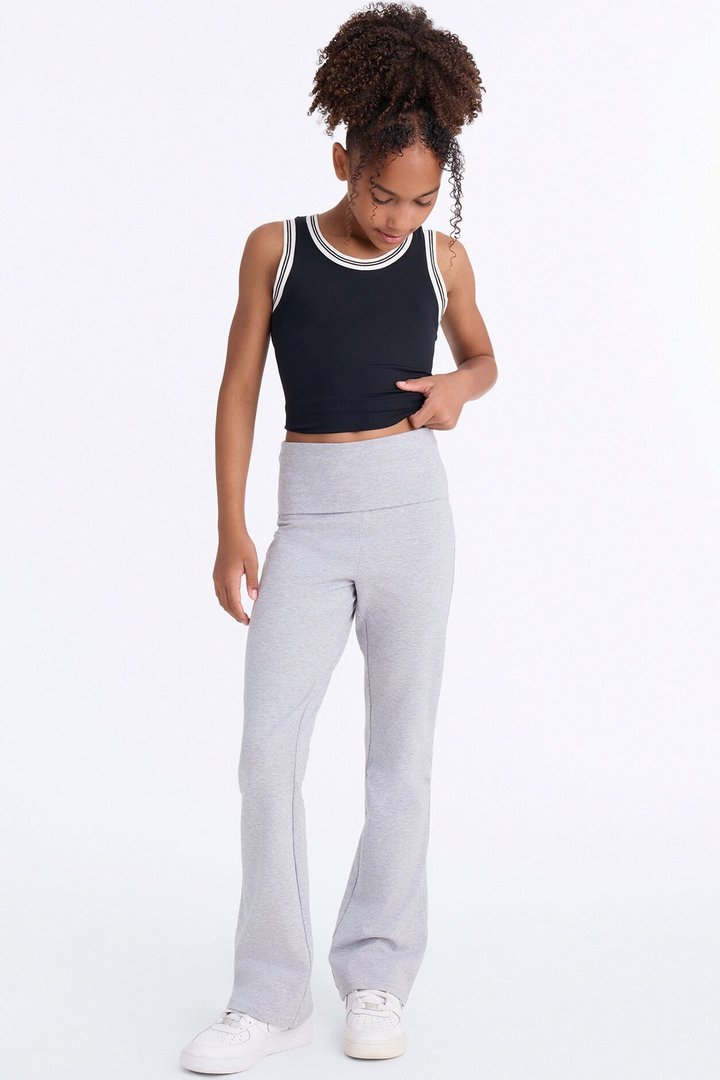 Mini Adriana Foldover Flare Pant - Heather Grey
