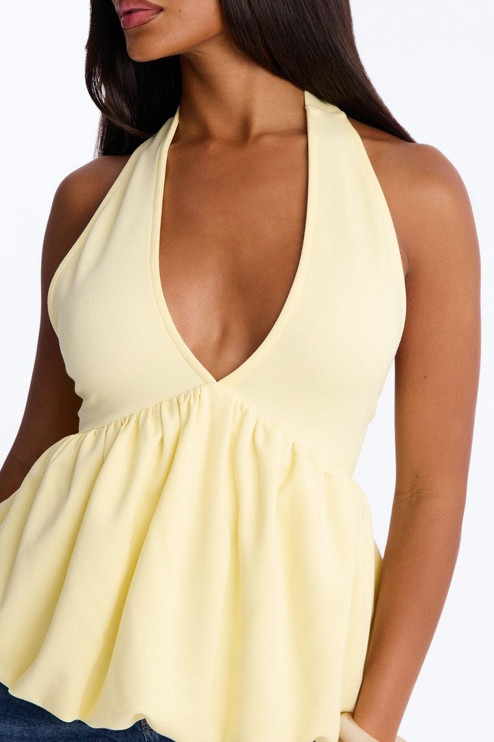 Girl Brunch Bubble Hem Halter Top - Butter Yellow