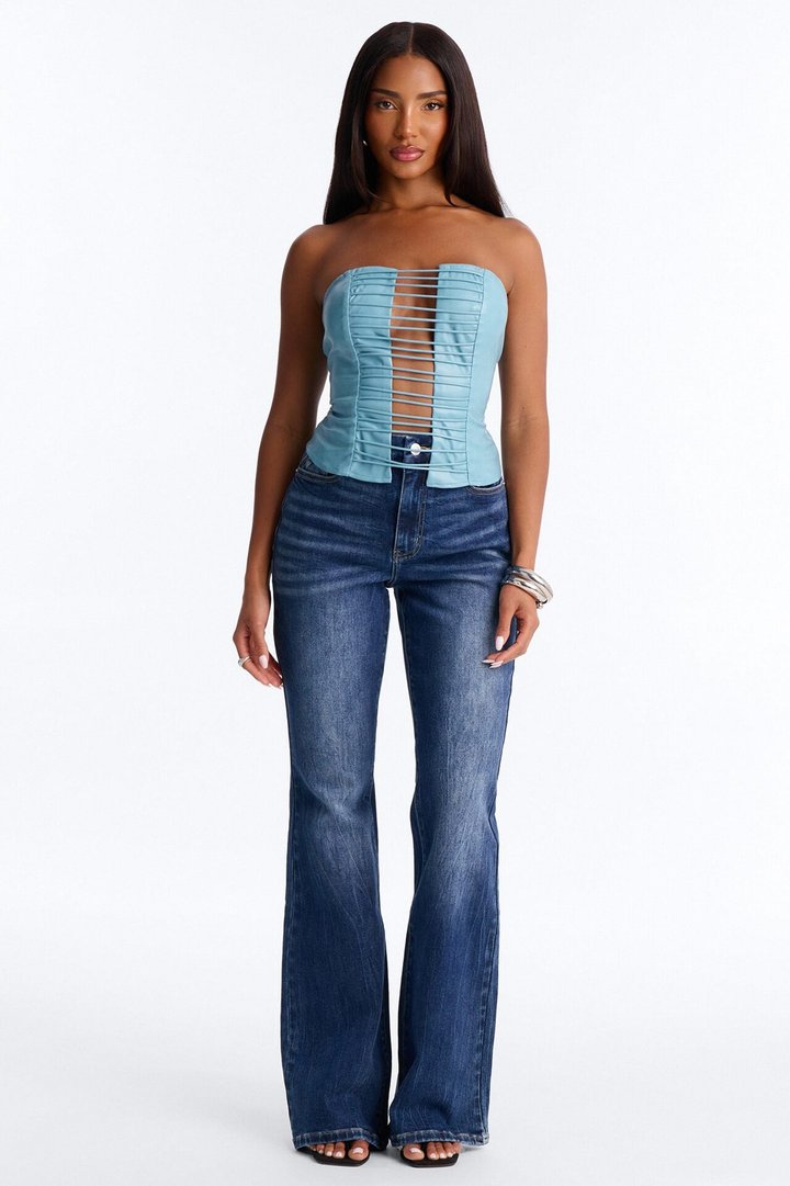 Keep Driving Strappy Faux Leather Top - Blue