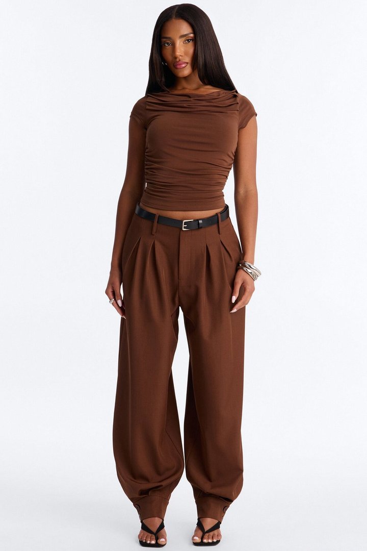 Helena Belted Trouser Pant - Chocolate