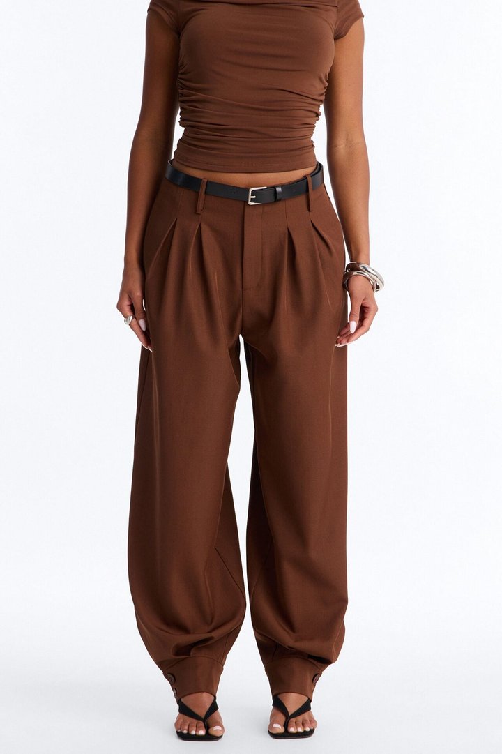 Helena Belted Trouser Pant - Chocolate