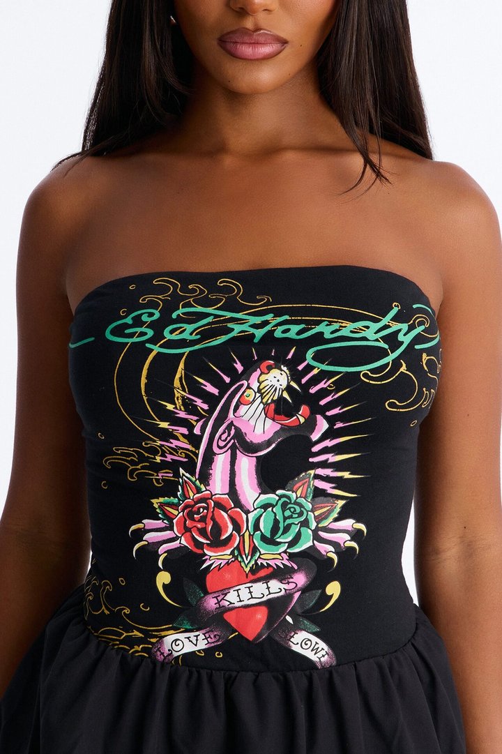 Ed Hardy Eternal Love Bubble Mini Dress - Black