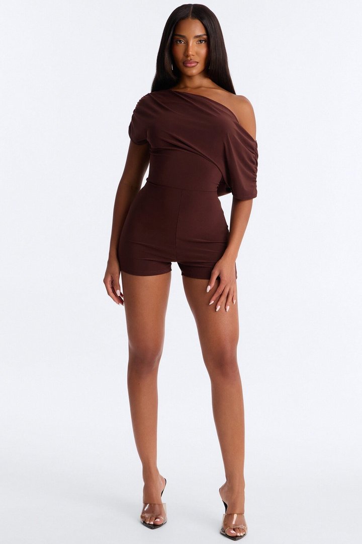 Bare And Bold Micro Short Romper - Chocolate