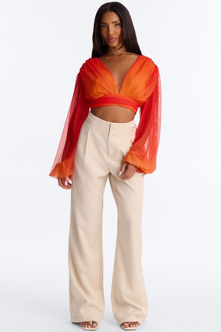 Isabela Ombre Mesh Long Sleeve Crop Top - Orange/combo