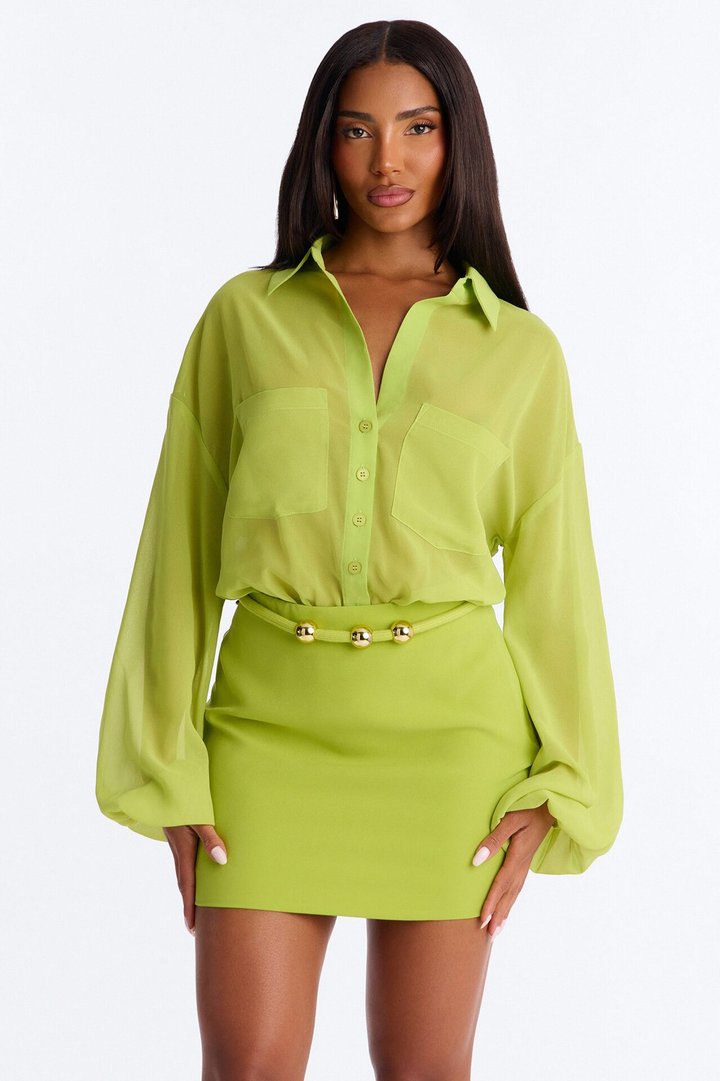 Pretty Privilege Bodysuit Belted Skirt Set - Green