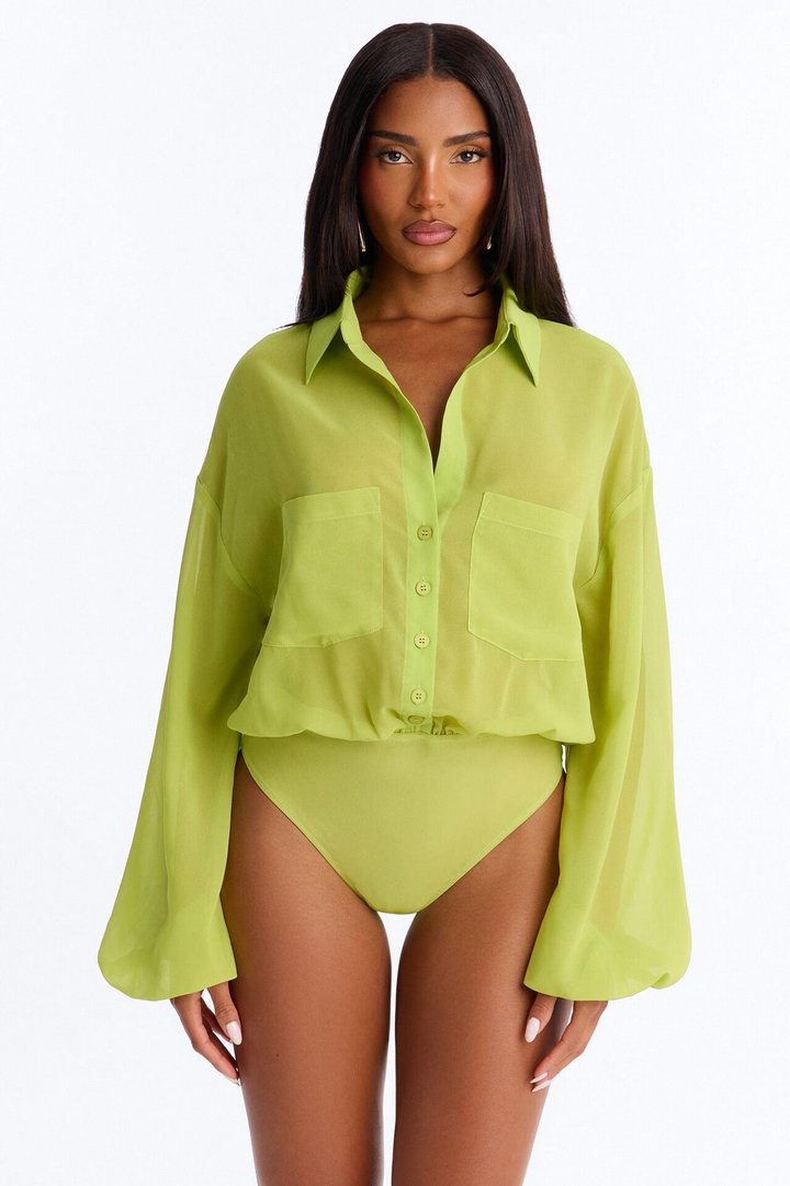 Pretty Privilege Bodysuit Belted Skirt Set - Green