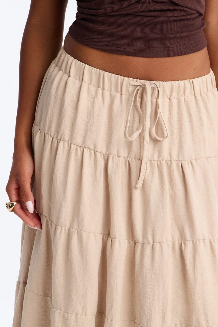 Aza Low Rise Tiered Maxi Skirt - Taupe
