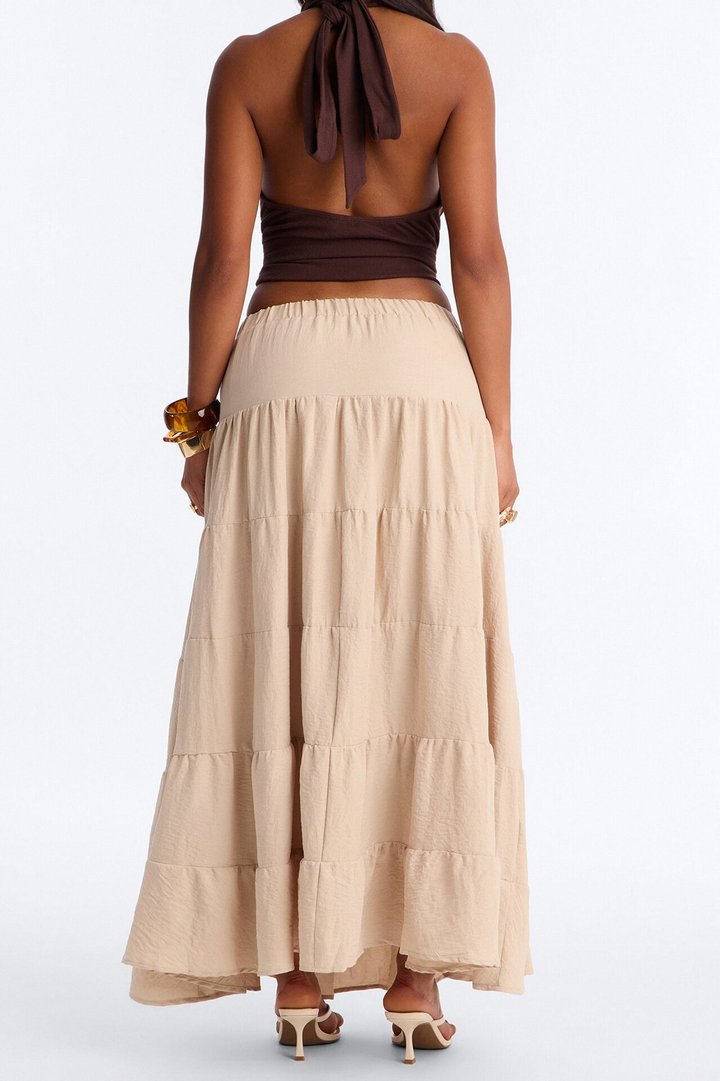 Aza Low Rise Tiered Maxi Skirt - Taupe