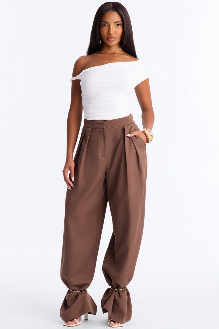 Alex Metal Cuffed Jewellery Straight Leg Trouser - Brown