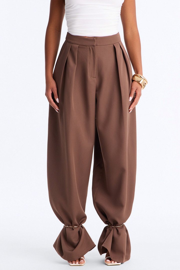 Alex Metal Cuffed Jewellery Straight Leg Trouser - Brown