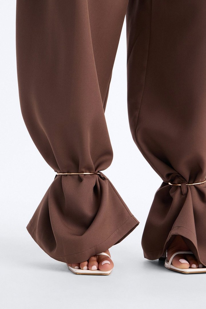 Alex Metal Cuffed Jewellery Straight Leg Trouser - Brown