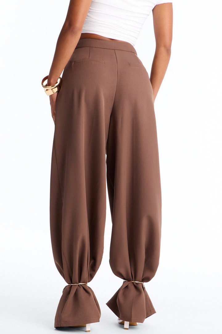 Alex Metal Cuffed Jewellery Straight Leg Trouser - Brown