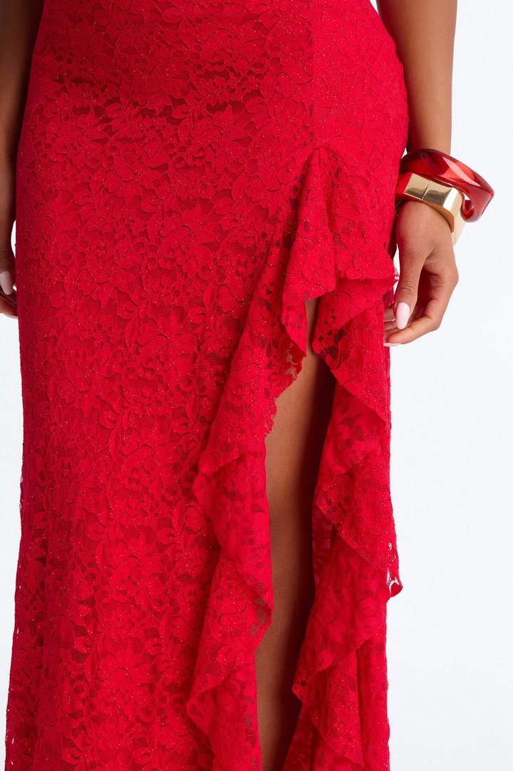 Marlowe Glitter Lace Maxi Dress - Red