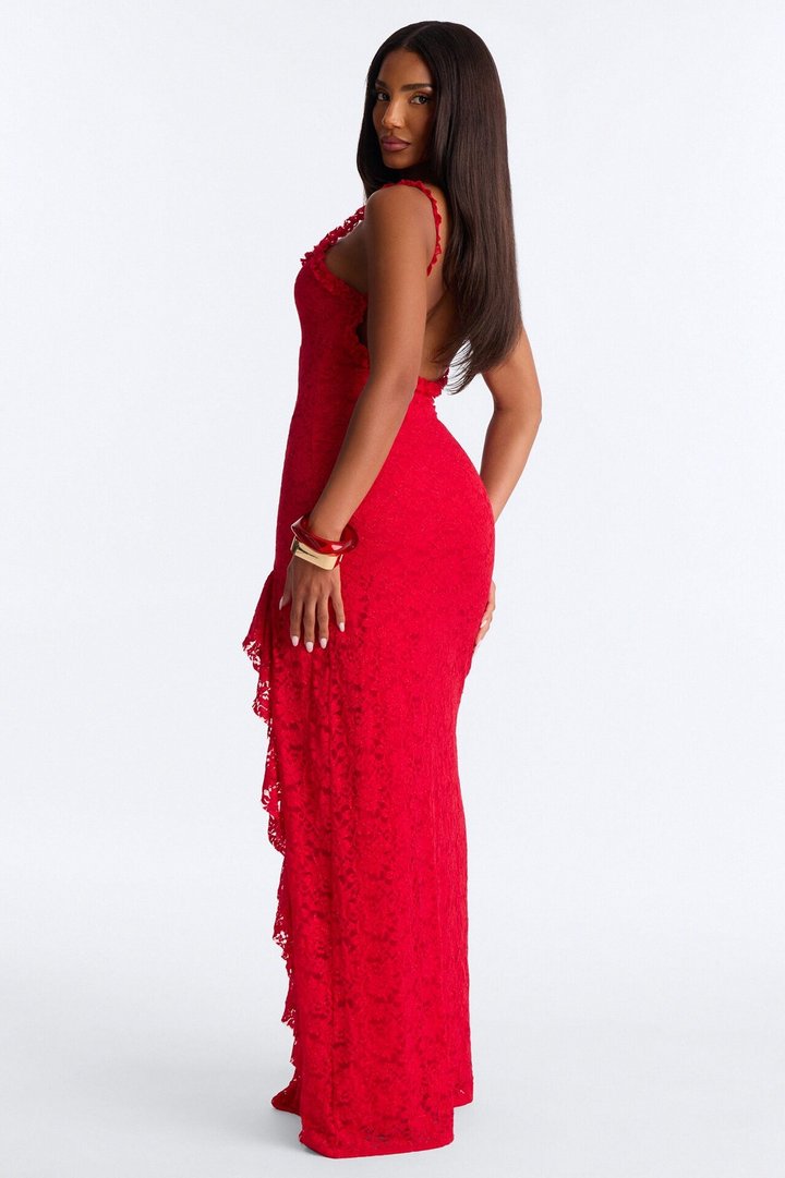 Marlowe Glitter Lace Maxi Dress - Red