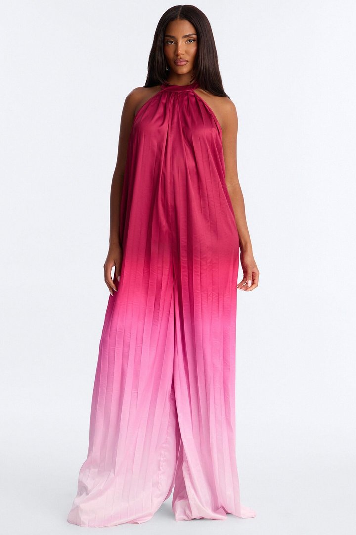 Sunset Aura Satin Backless Jumpsuit - Pink