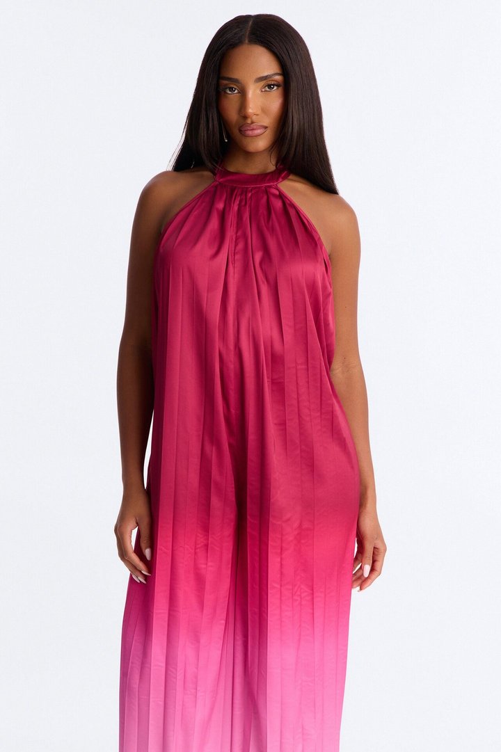Sunset Aura Satin Backless Jumpsuit - Pink
