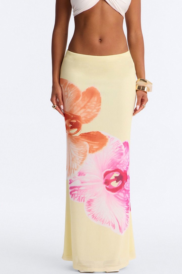 Isla Floral Mesh Maxi Skirt - Yellow/combo