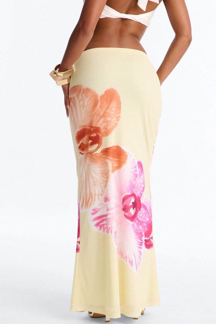 Isla Floral Mesh Maxi Skirt - Yellow/combo