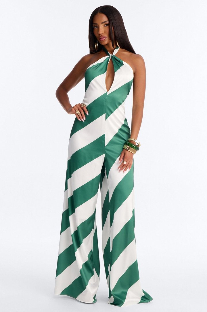 Bianca Satin Wide Leg Jumpsuit - Green