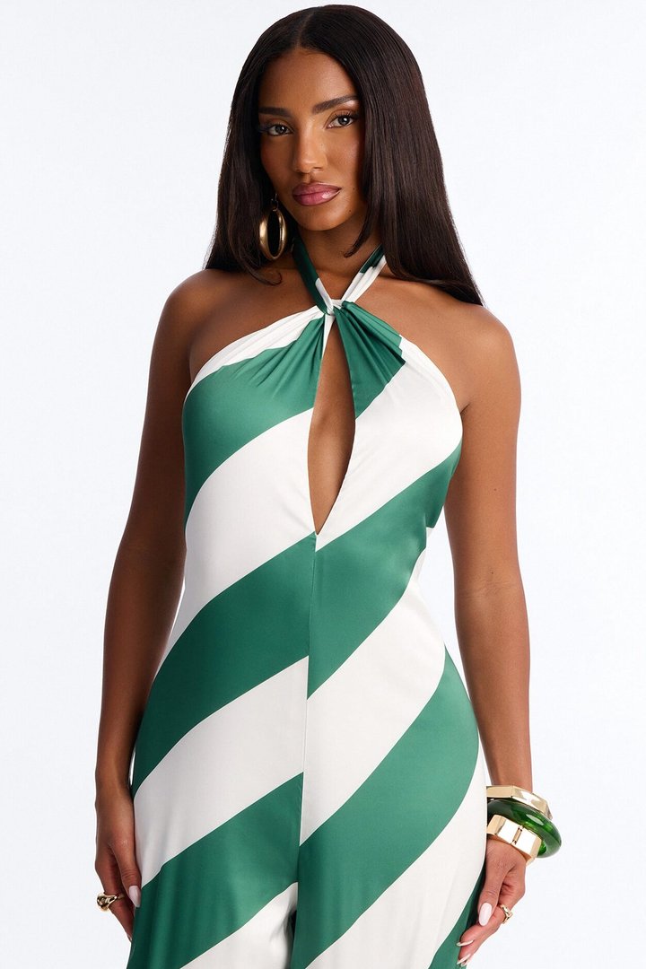 Bianca Satin Wide Leg Jumpsuit - Green