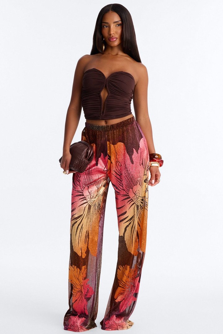 Addison Metallic Floral Wide Leg Pant - Rust/combo