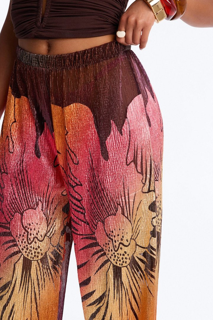 Addison Metallic Floral Wide Leg Pant - Rust/combo
