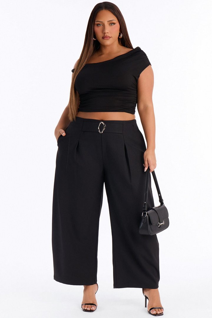 Galley Barrel Leg Buckle Embellished Trouser - Black