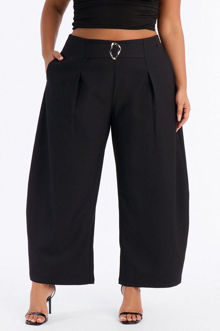 Galley Barrel Leg Buckle Embellished Trouser - Black