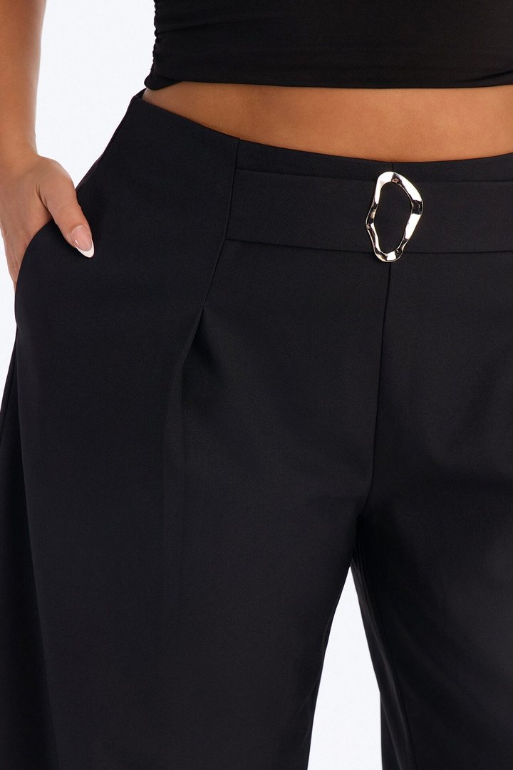 Galley Barrel Leg Buckle Embellished Trouser - Black
