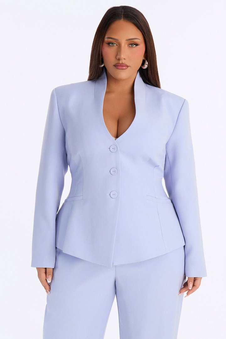 Penelope Long Sleeve Button Up Blazer - Light Blue