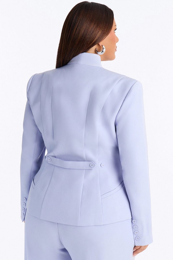 Penelope Long Sleeve Button Up Blazer - Light Blue