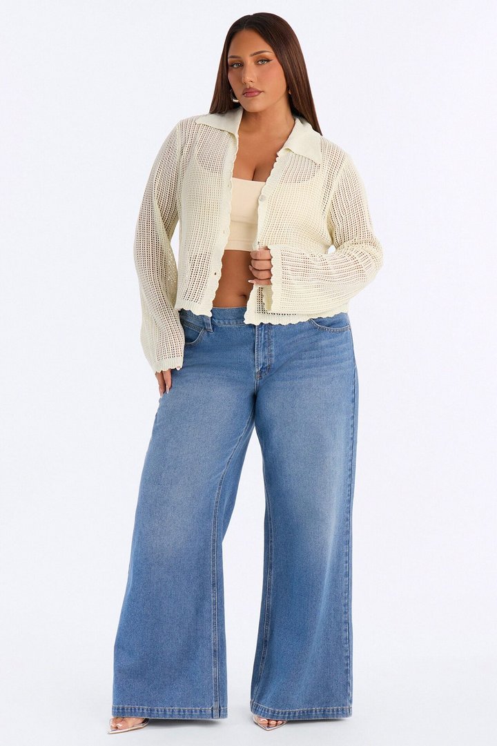 Bailey Crochet Long Sleeve Cropped Cardigan - Natural