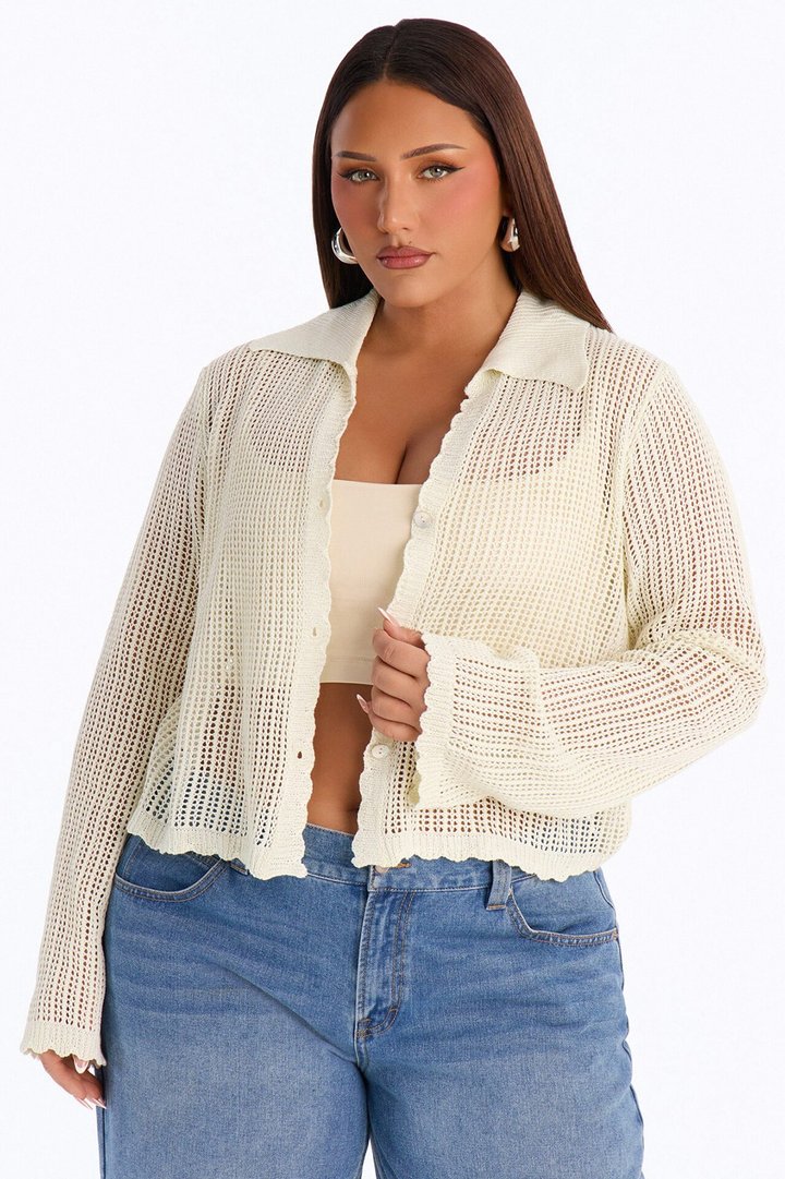 Bailey Crochet Long Sleeve Cropped Cardigan - Natural