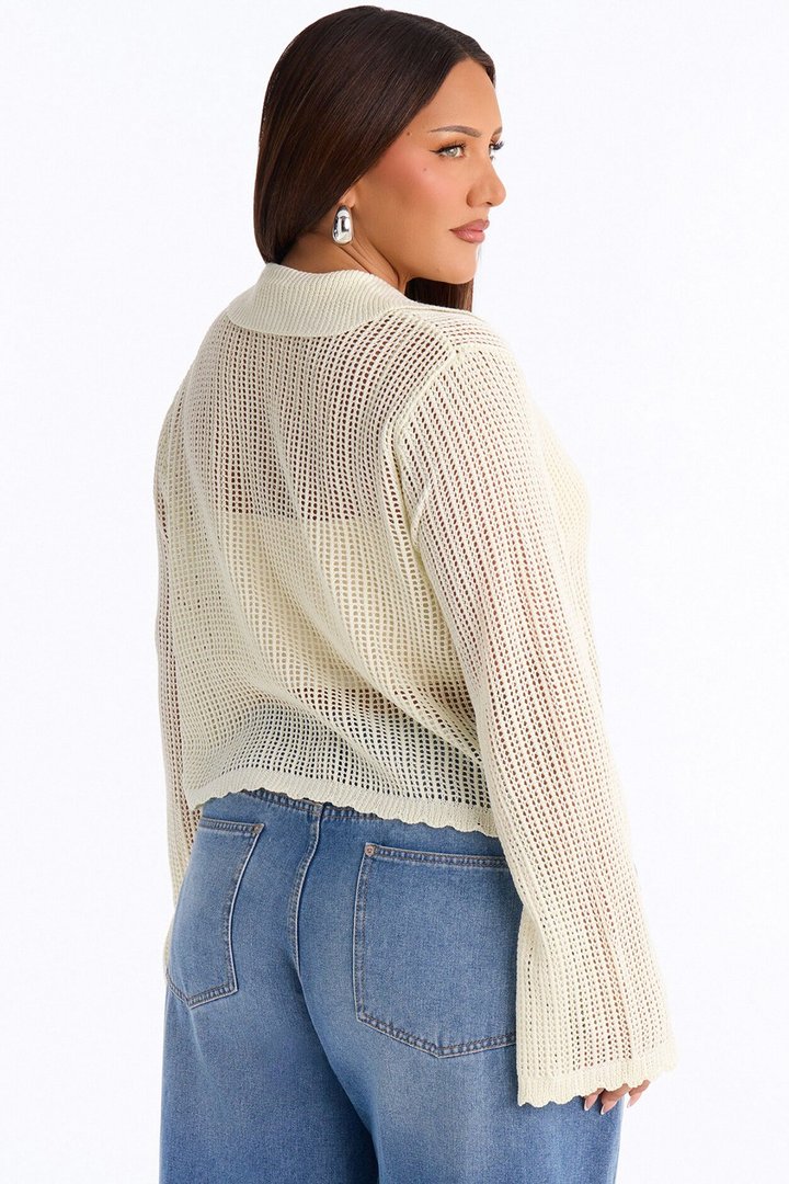 Bailey Crochet Long Sleeve Cropped Cardigan - Natural