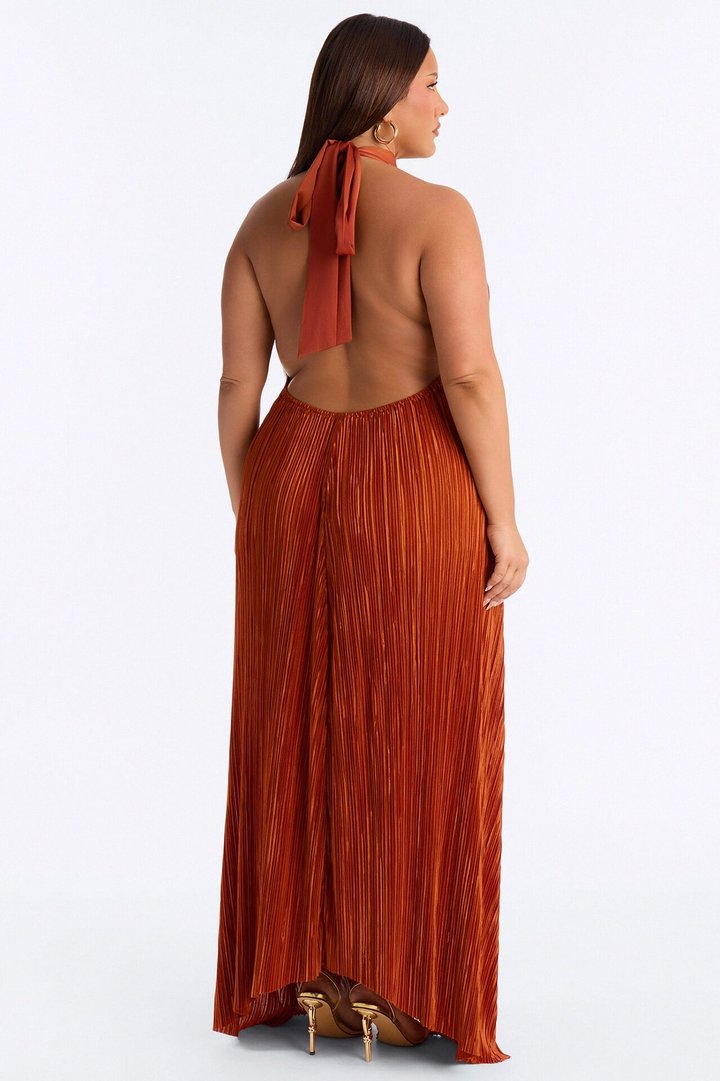 Can't Reach Me Plisse Maxi Dress - Rust