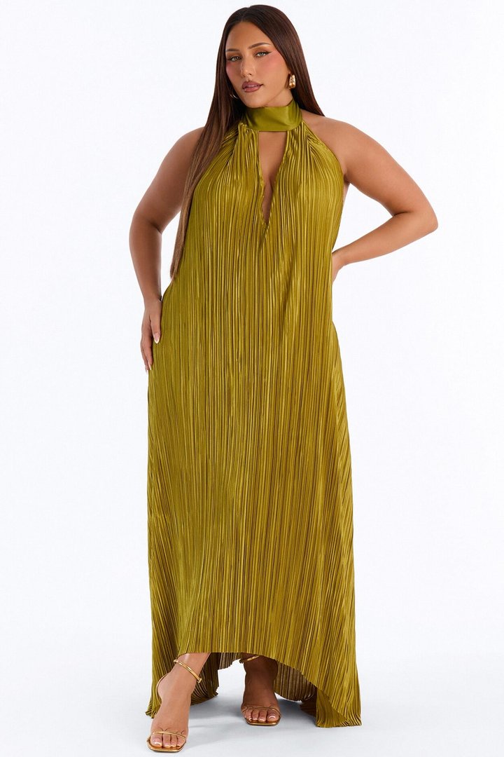 Can't Reach Me Plisse Maxi Dress - Chartreuse