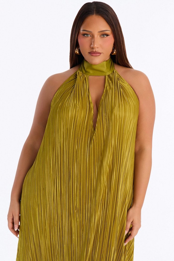 Can't Reach Me Plisse Maxi Dress - Chartreuse