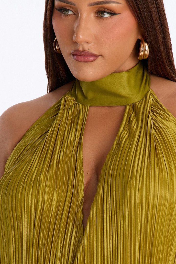 Can't Reach Me Plisse Maxi Dress - Chartreuse