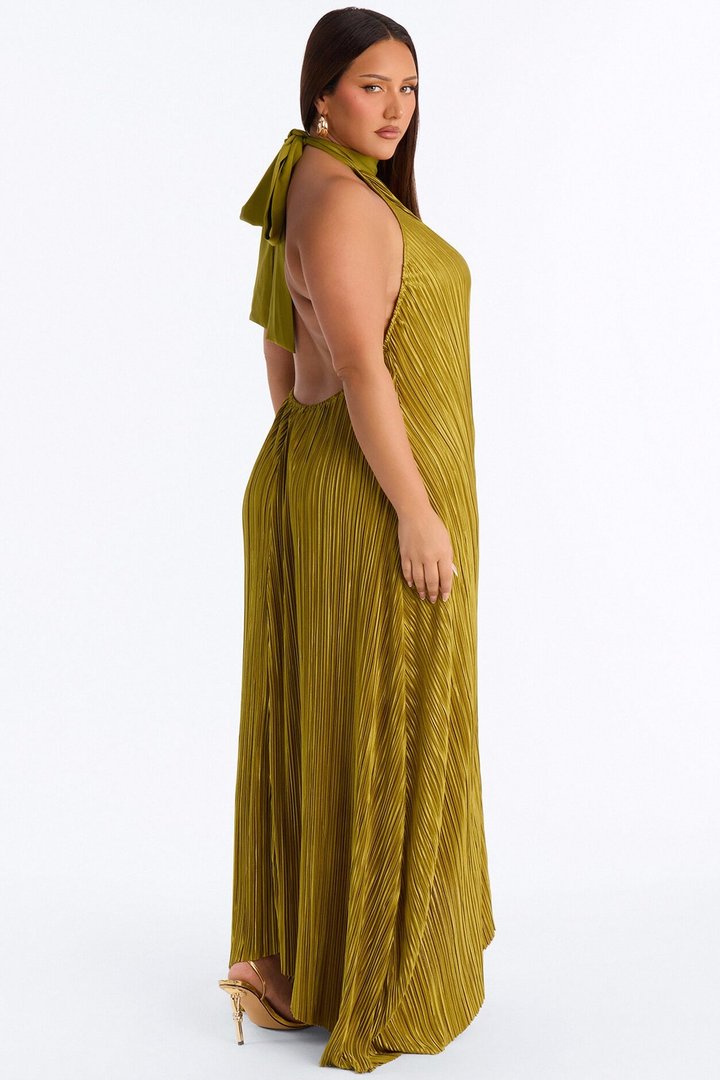 Can't Reach Me Plisse Maxi Dress - Chartreuse