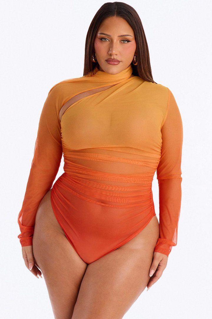 Hot Take Mesh Bodysuit - Orange/combo