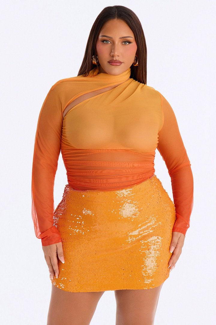 Hot Take Mesh Bodysuit - Orange/combo
