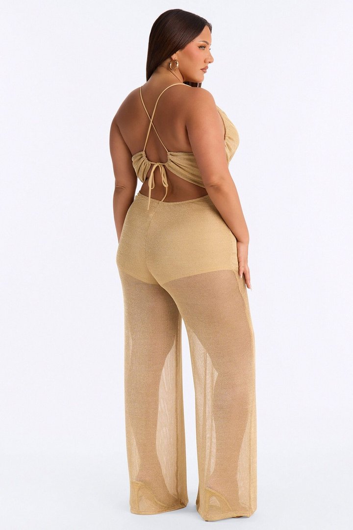Mia Metallic Knit Wide Leg Jumpsuit - Gold