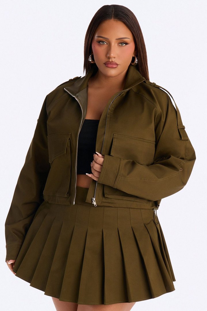 Blakely Twill Cropped Utility Jacket - Olive
