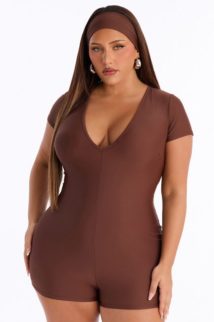 I Know I Look Good Short Sleeve 2 Piece Romper - Chocolate