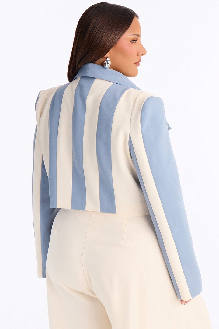 Playing Mind Games Cropped Blazer - Blue/combo